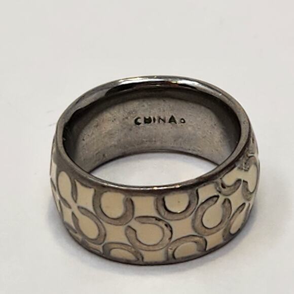 Coach Miranda White Enamel Silver Tone Logo Ring Band Size 7 Designer Jewelry - Picture 6 of 8